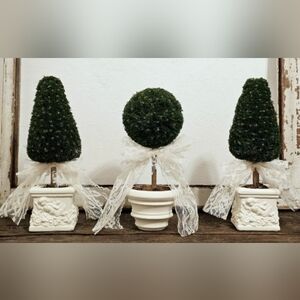 Trio of Topiaries with Lace Bows